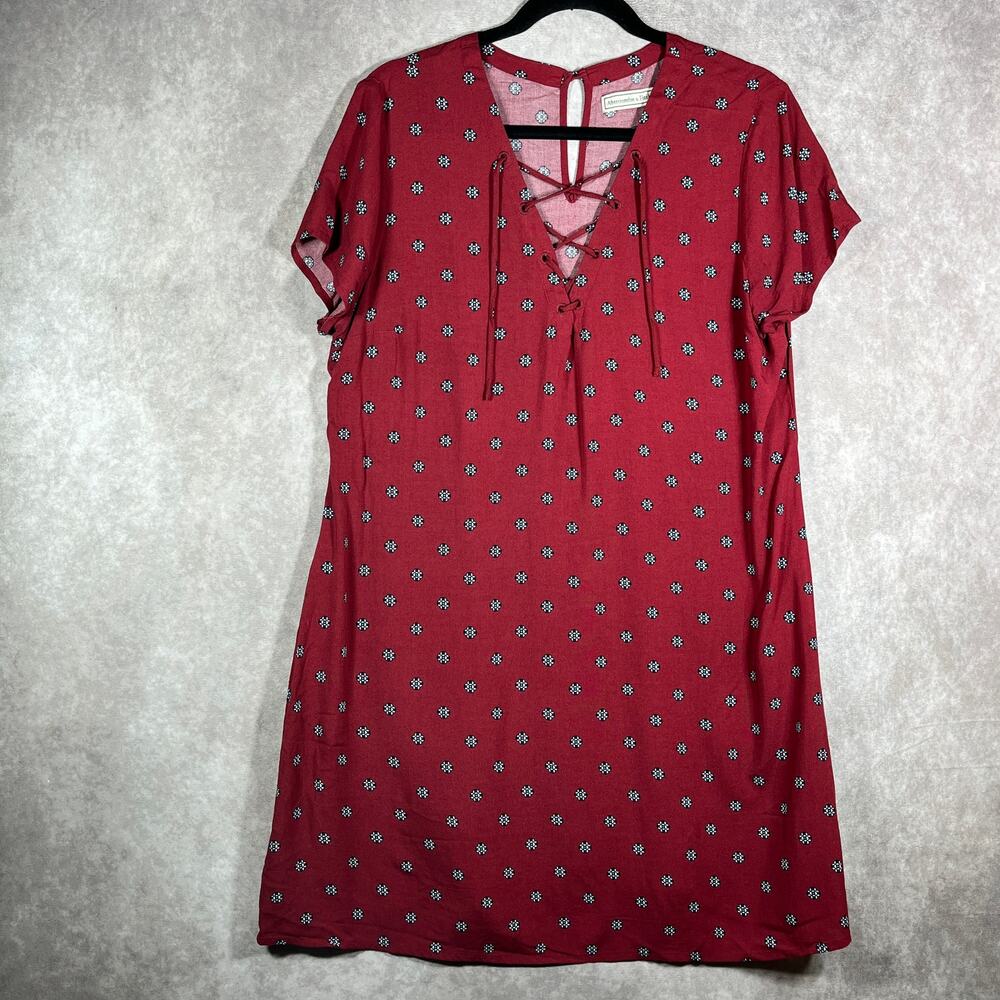 Vintage Abercrombie & Fitch Dress Womens Large Red Floral Lace Up Casual Y2K